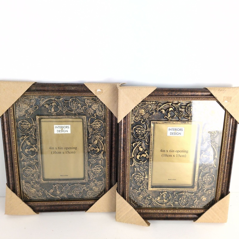 Interiors By Design 4x6 Picture Frame Set 2 Bronze Gold Ornate Baroque 11.5x9.5